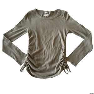 Victoria’s Secret Pink Waffle Knit Ruched Olive Green Top Sz L